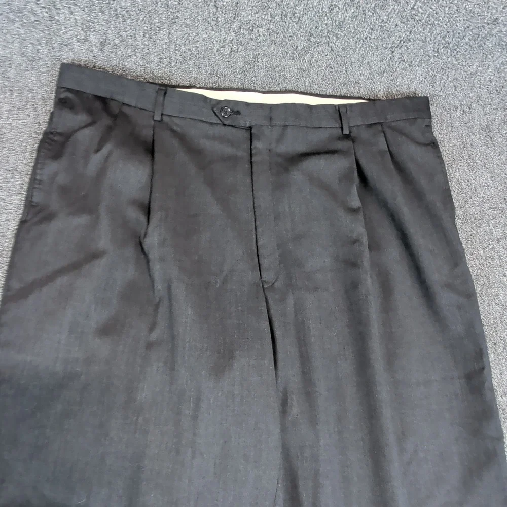 Unbranded Men Pleated Dress Pants 42x31 Wool Blend Charcoal Grey Straight Cuffed